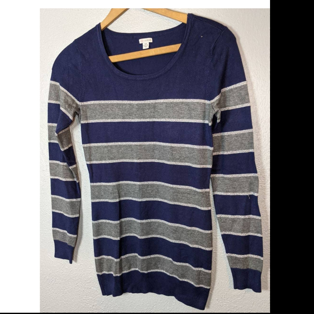 90s Guess Long Sleeve Crew Sweater Blue Grey Gray Striped M Preppy Grunge